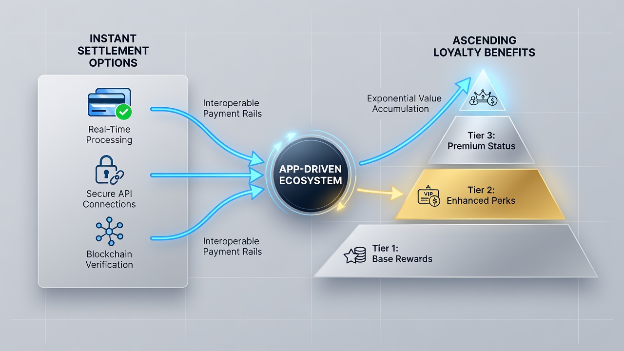 Dashboard view displaying synchronized transaction history with loyalty tier upgrades and reward point accumulation