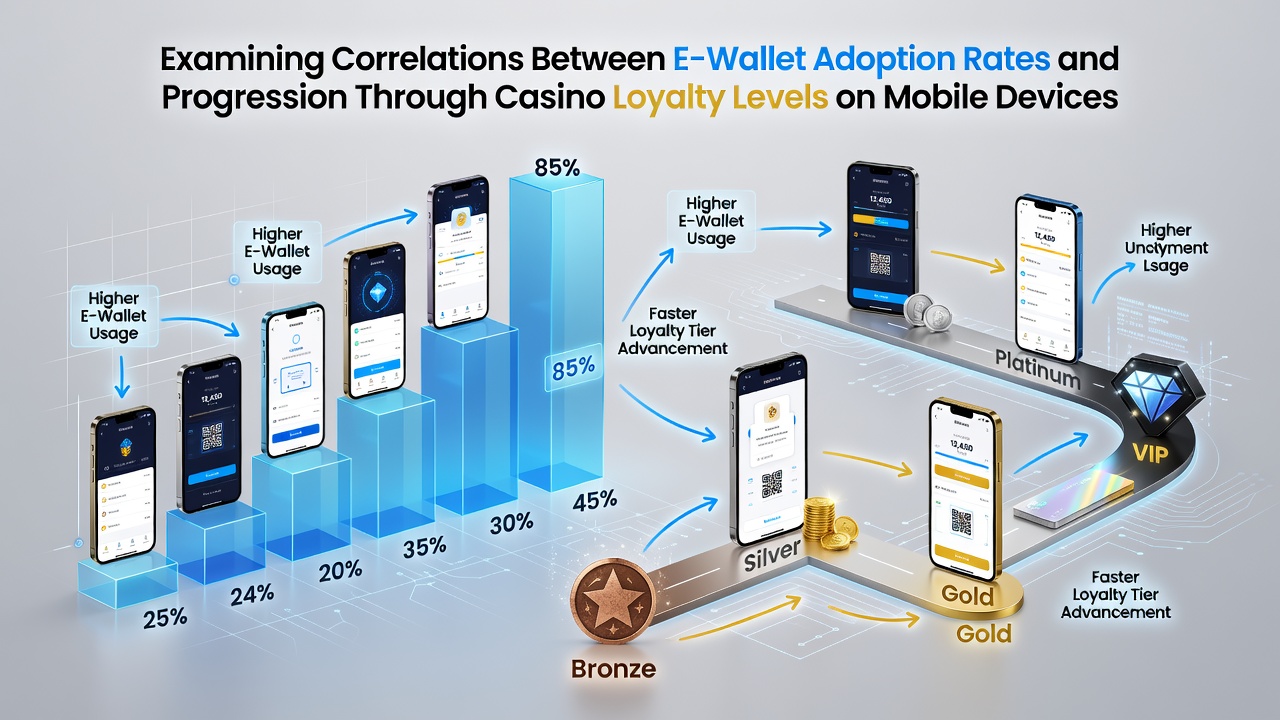 Mobile device screen displaying casino loyalty app interface with e-wallet transaction history and tier progression indicators