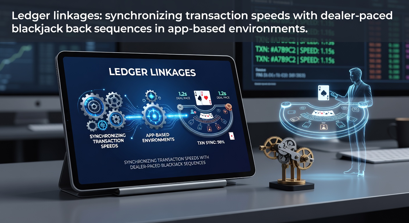 App-based blackjack interface showing real-time transaction ledger synchronization with dealer actions