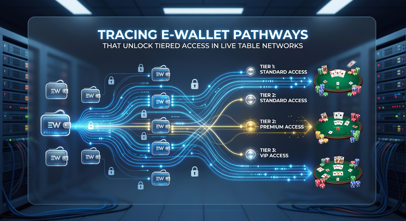 Network diagram showing tiered live table access unlocked through verified e-wallet flows